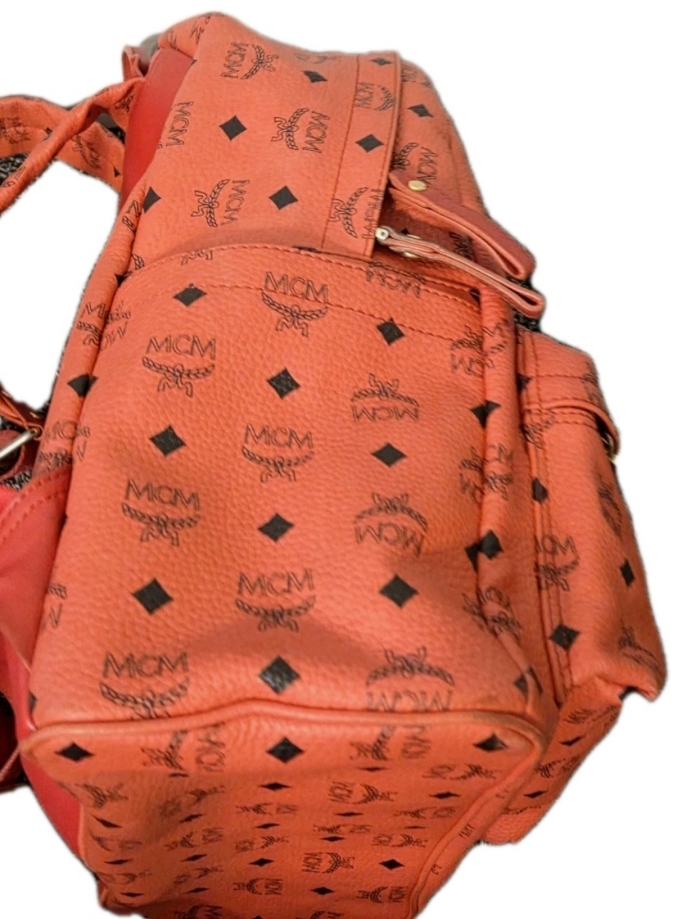 MCM Redish/ Pink Leather FULL Size Studded Backpack w Gold Hardware (EUC) - Picture 5 of 17